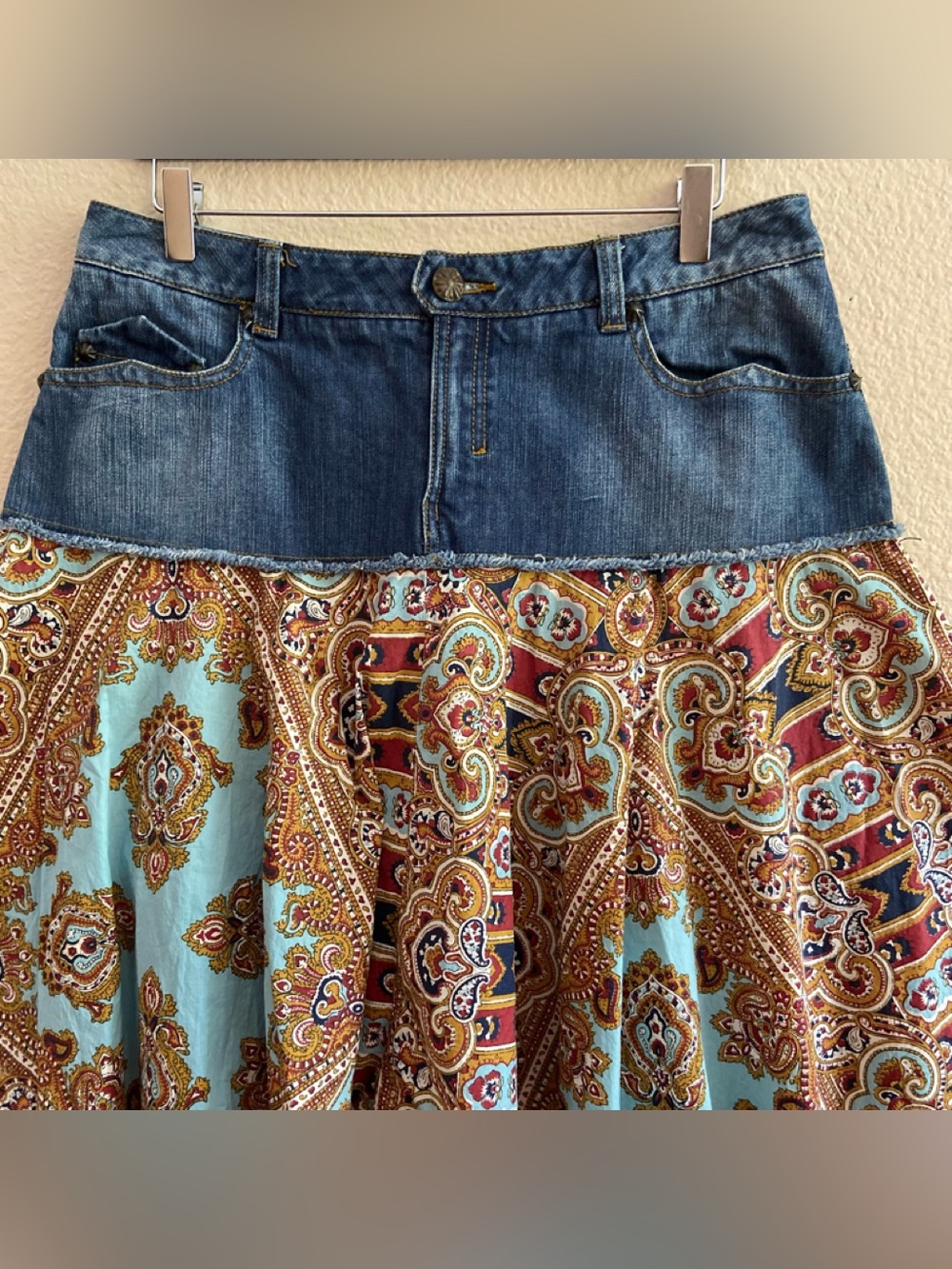 Skirt - Double D Ranch - Denim Yoke - Handkerchief Hem - Paisley Print - Size 12 - Picture 3 of 8